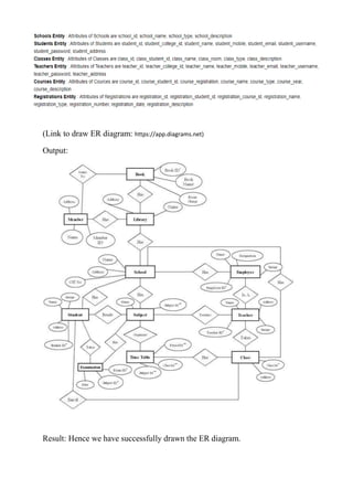 (Link to draw ER diagram: https://app.diagrams.net)
Output:
Result: Hence we have successfully drawn the ER diagram.
 