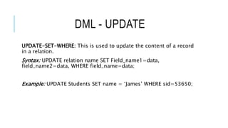 DBMS Commands DDL DML DCL ENTITY RELATIONSHIP.pptx