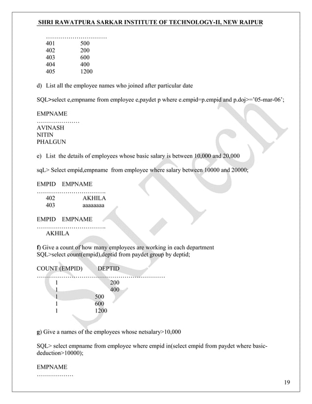 Dbms lab Manual PDF