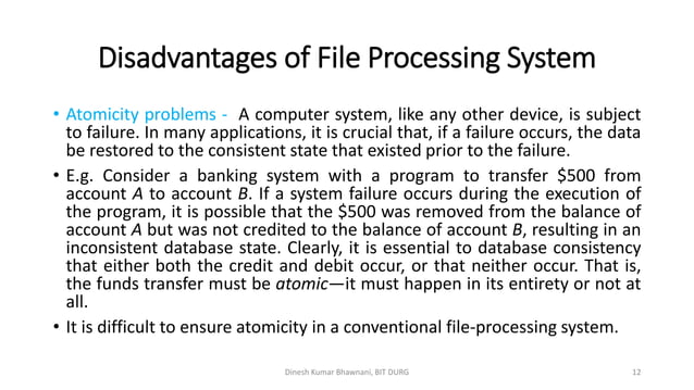 Dbms Notes Lecture 1 : Drawbacks of File processing system | PDF