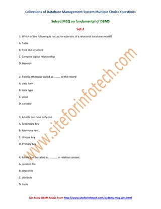 DBMS Multiple Choice Questions | PDF