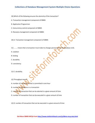 DBMS Multiple Choice Questions | PDF