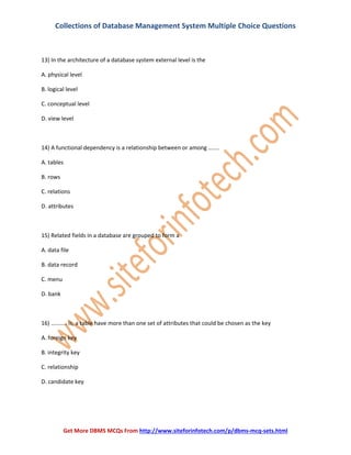 DBMS Multiple Choice Questions | PDF
