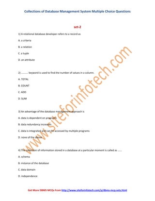 DBMS Multiple Choice Questions | PDF