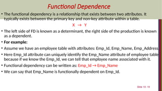 Functional Dependency Between Attributes Database Examples DBMS MODULE-5 normalisation in database management | PPT