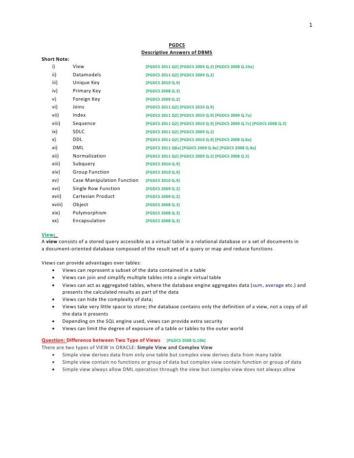 Dbms Narrative Question Answers
