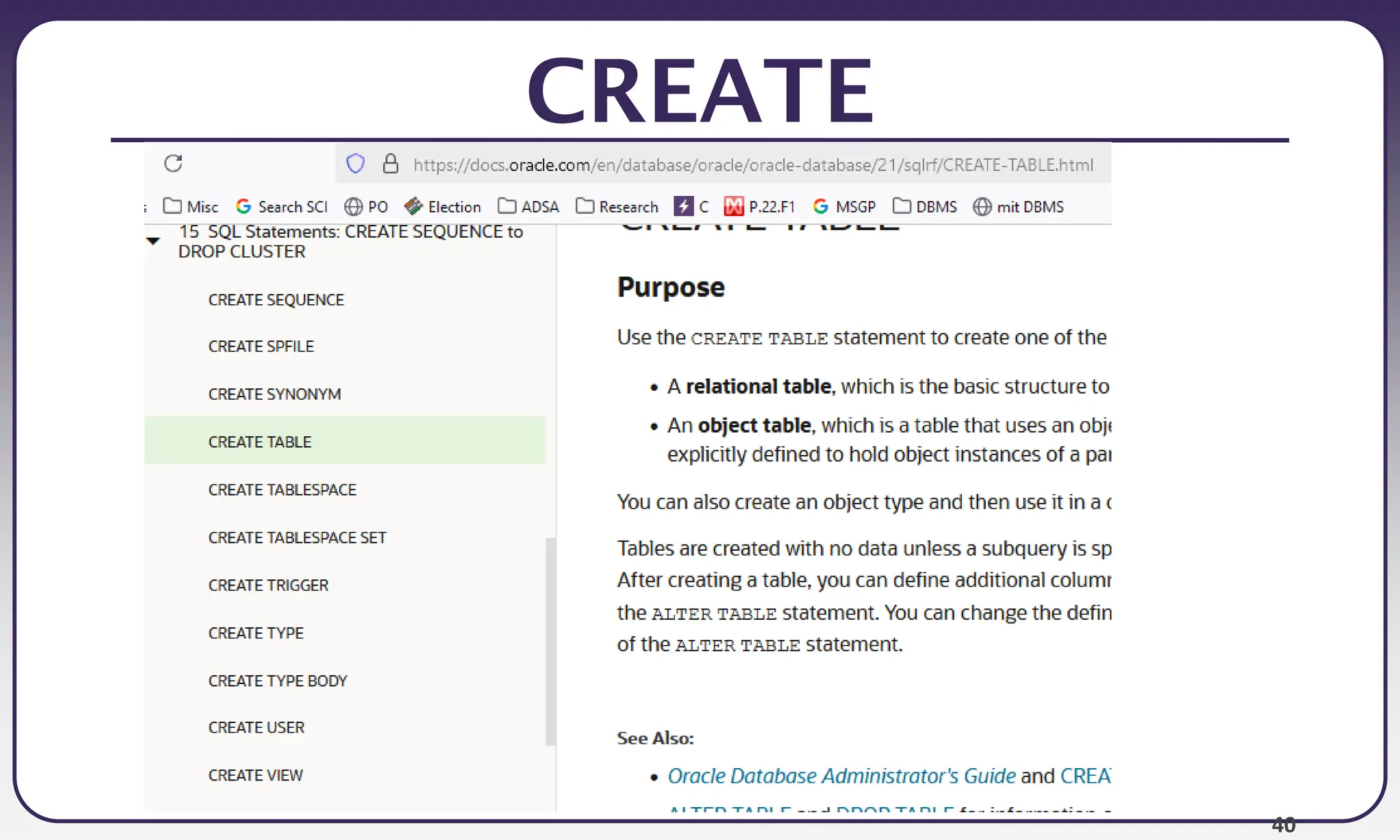 40
CREATE
 