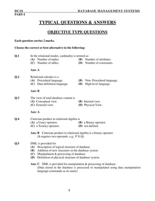 Dbms objective and subjective notes