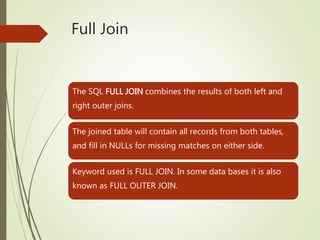 types of SQL Joins | PPTX