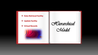  Data-Retrieval Facility   Mapping of
                            Hierarchies to Files
 Update Facility

 Virtual Records
                            Hierarchical
                             The IMS Database

                             Model
                                Basic Concepts
                            System

                               Tree-Structure
                              Diagrams
 