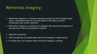 Data integrity Dbms presentation 12 cs 18 | PPTX