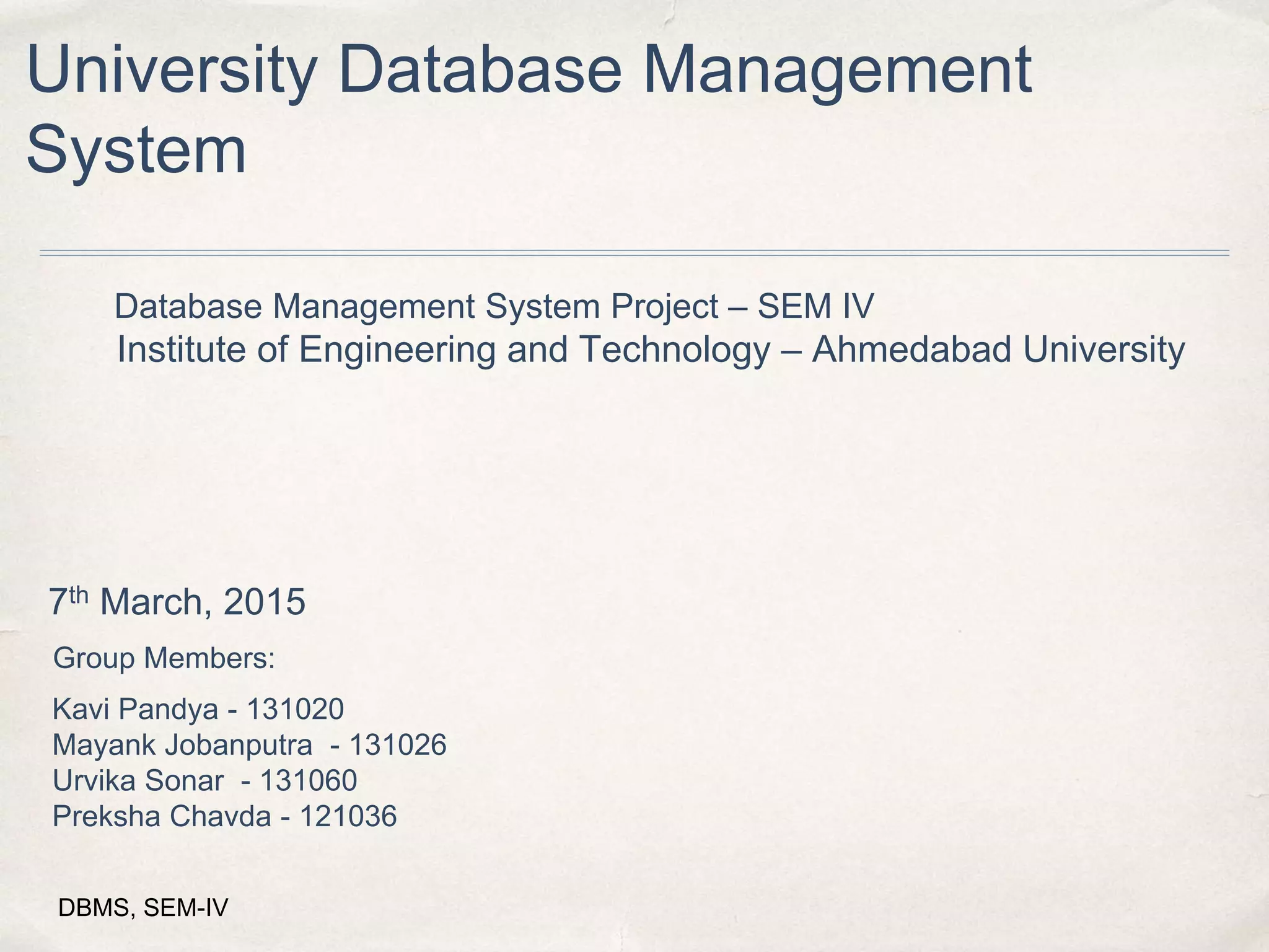 University Database Management Project | PPTX | Databases | Computer ...