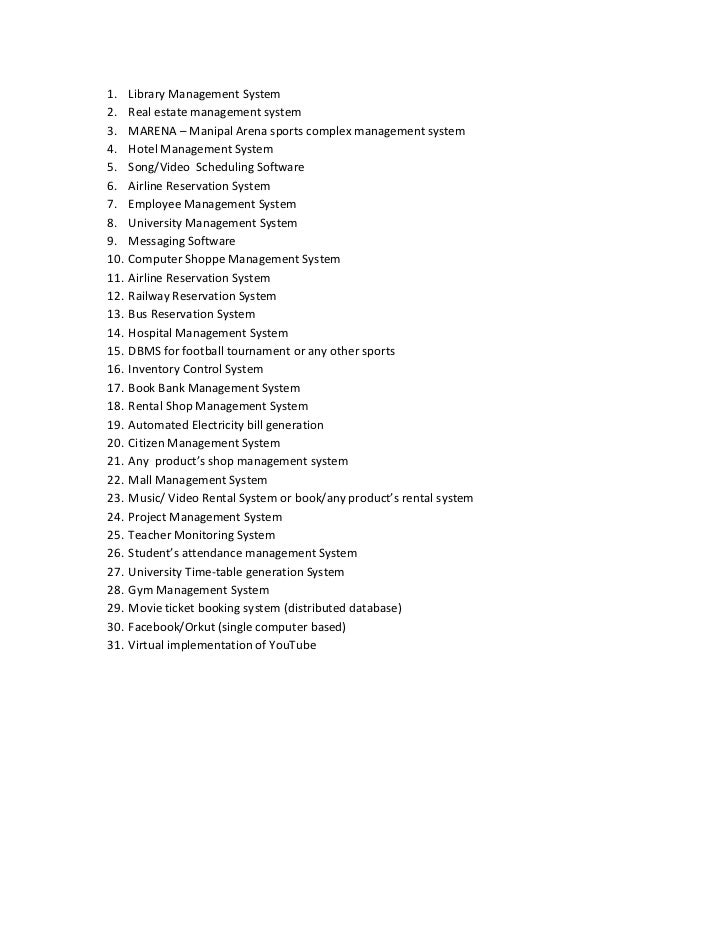 list of database management system projects