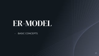 ER-MODEL
╺ BASIC CONCEPTS
23
 