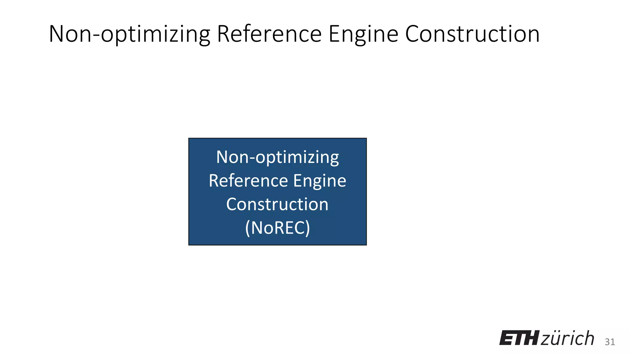 31
Non-optimizing
Reference Engine
Construction
(NoREC)
Non-optimizing Reference Engine Construction
 