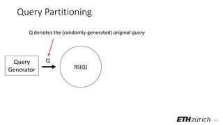 55
Query Partitioning
Query
Generator
Q
RS(Q)
Q denotes the (randomly-generated) original query
 