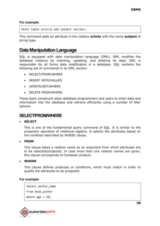 dm sql syntax summary data management sql –... Database Management System Tutorial | PDF