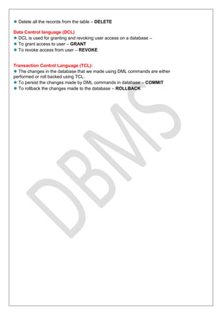 Database management systems notes for unit 1 | PDF