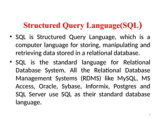 DBMS-SQL Data Definition Types of SQL Commands Form of Basic SQL Query ...