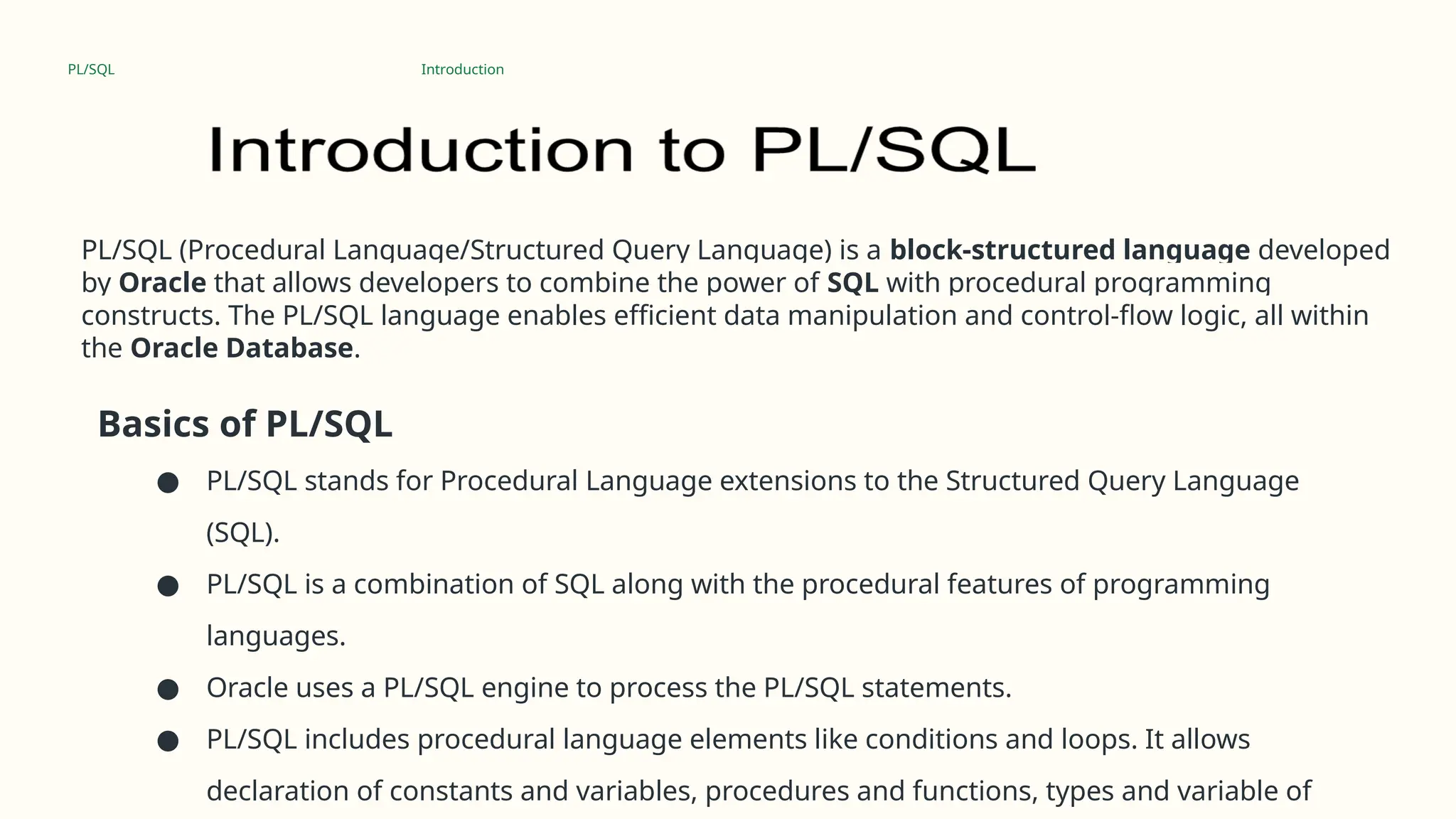 PL/SQL Procedural Language Structured Query | PPTX