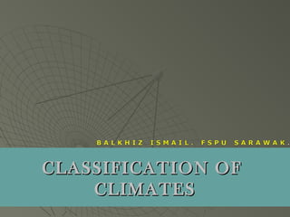 CLASSIFICATION OFCLASSIFICATION OF
CLIMATESCLIMATES
 