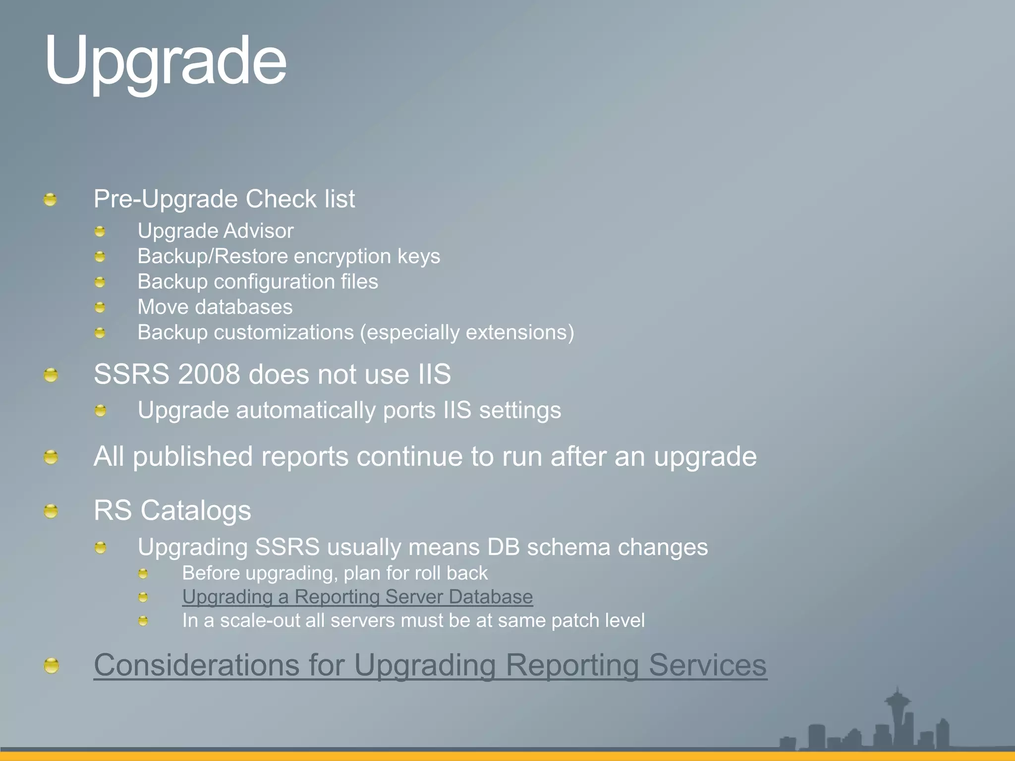 Upgrading a Reporting Server Database


Considerations for Upgrading Reporting Services
 