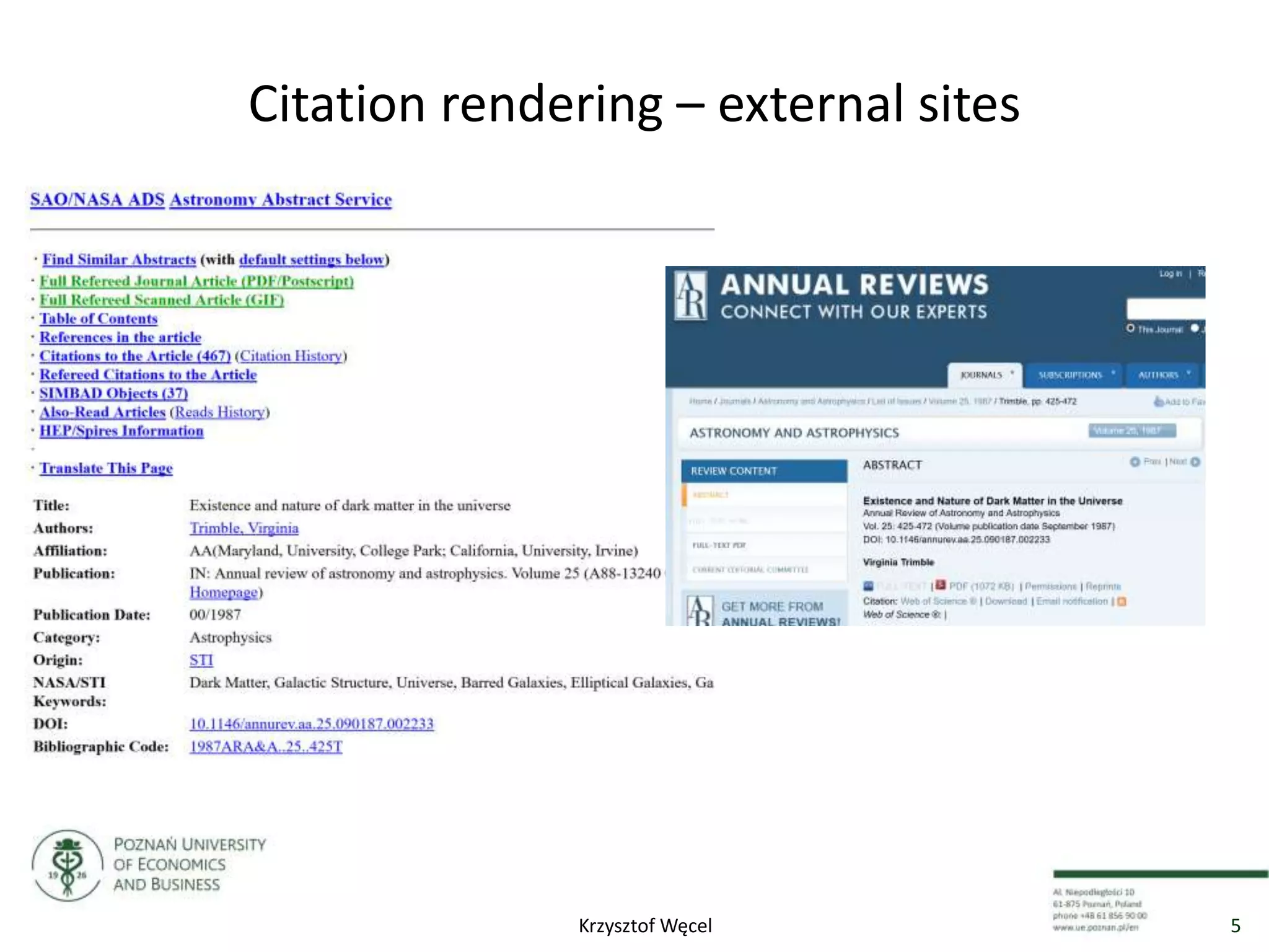 Citation rendering – external sites
5Krzysztof Węcel
 