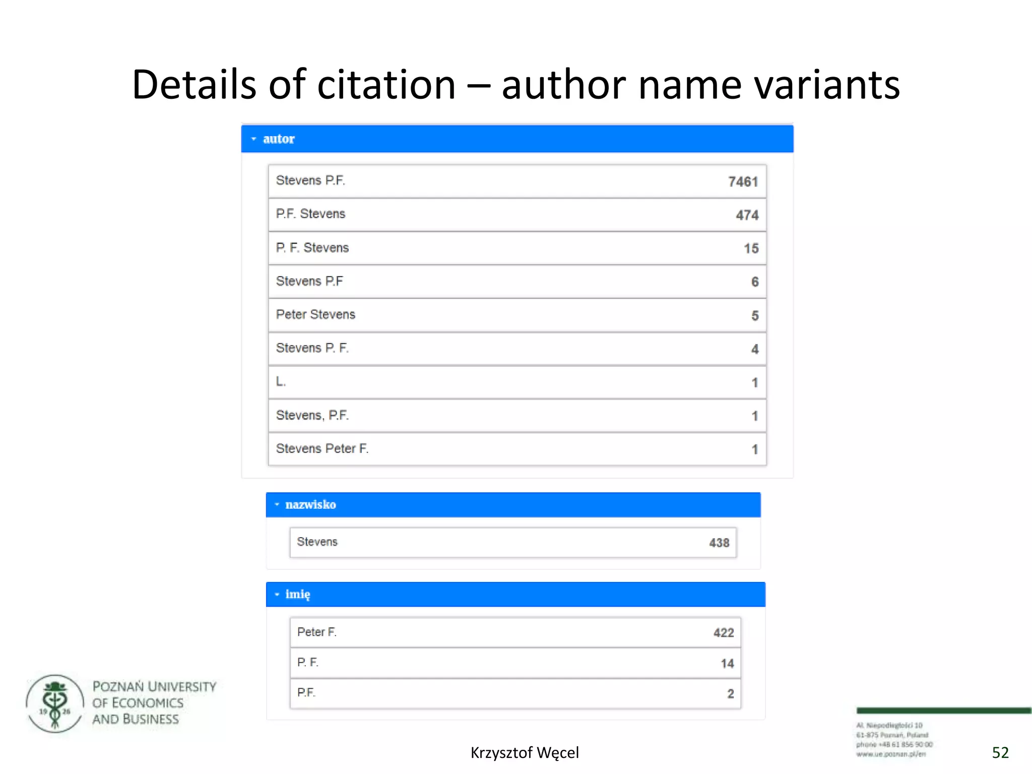 Details of citation – author name variants
52Krzysztof Węcel
 
