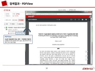 검색결과 – PDFView
10
PDFView
<논문 이용권한이 있는 경우 – 기관회원 이용자>
논문을 PC에 다운로드하지 않고, 웹 브라우저 상
에서 PDF 원문 열람
 