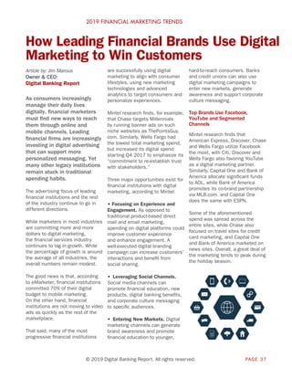 2019 FINANCIAL MARKETING TRENDS
© 2019 Digital Banking Report. All rights reserved. PAGE 37
How Leading Financial Brands U...