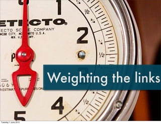 Weighting the links


Tuesday 1 June 2010
 