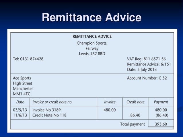 Bacs remittance advice template