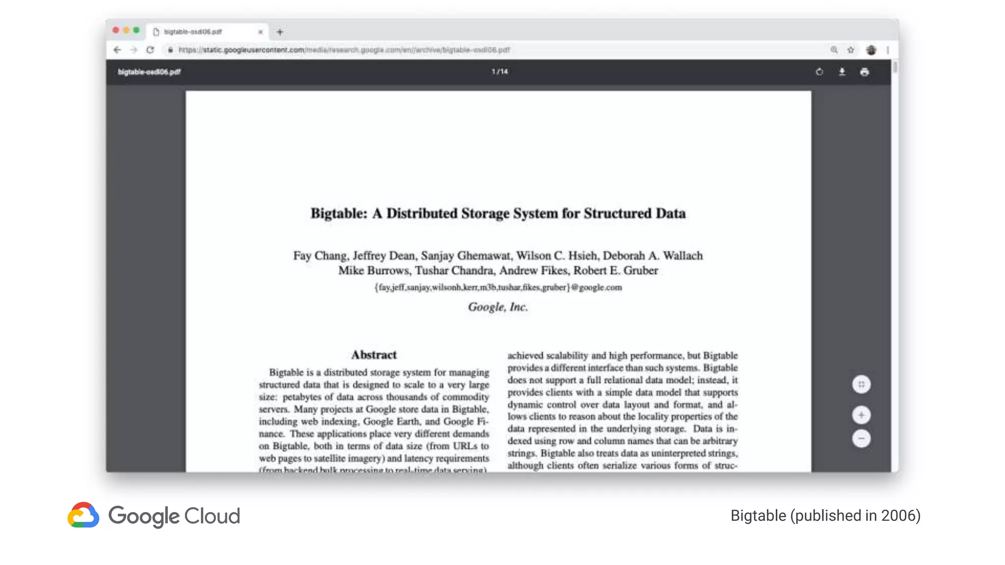 Bigtable (published in 2006)
 