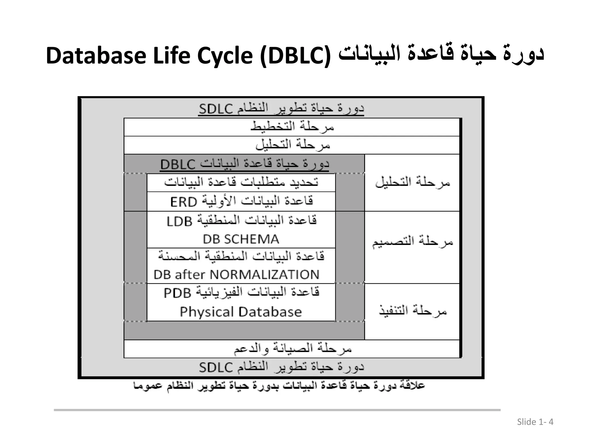 ‫البیانات‬ ‫قاعدة‬ ‫حیاة‬ ‫دورة‬Database Life Cycle (DBLC) Slide 1- 4 