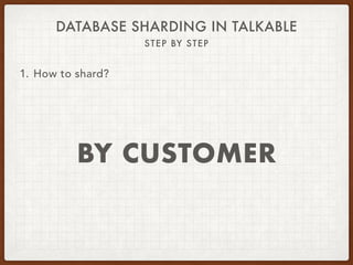 DATABASE SHARDING IN TALKABLE
STEP BY STEP
1. How to shard?
BY CUSTOMER
 