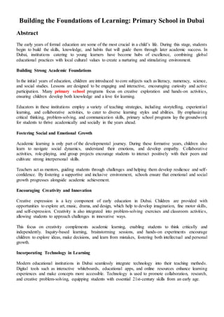 Building the Foundations of Learning: Primary School in Dubai | PDF