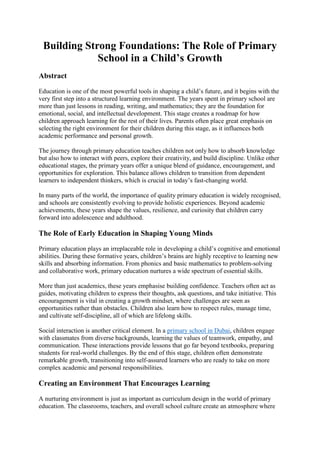 Building Strong Foundations: The Role of Primary School in a Child’s ...