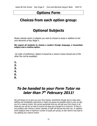 DBS KS4 Options Book 2011