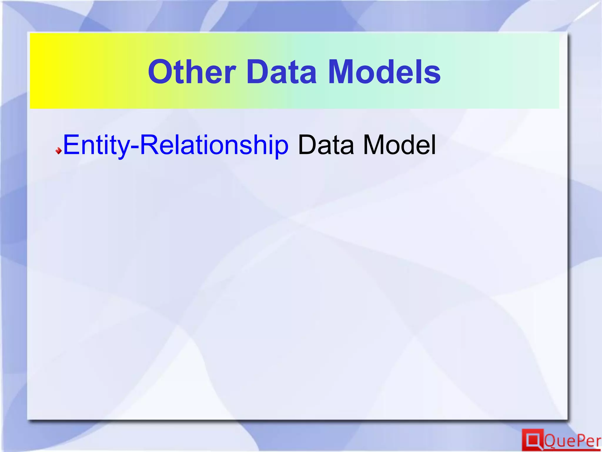 Other Data Models
Entity-Relationship Data Model
 