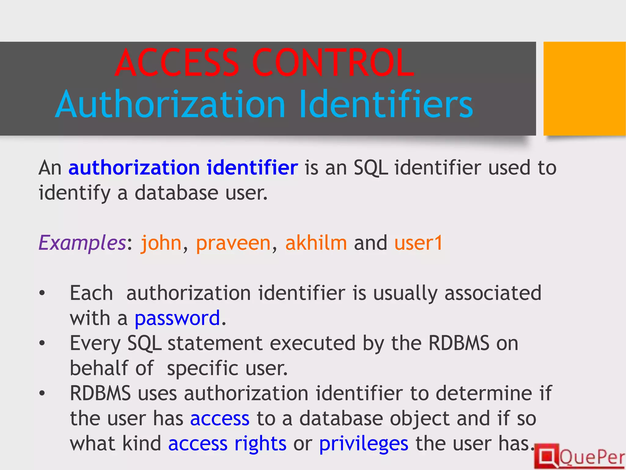 Database Systems - SQL - DCL Statements (Chapter 3/4) | PPT
