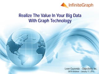 Realize The Value In Your Big Data
              With Graph Technology
www.Objectivity.com




                              Leon Guzenda - Objectivity, Inc.
                                 DBTA Webinar – January 17, 2013
 