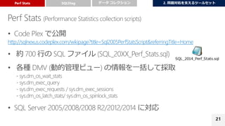 21
http://sqlnexus.codeplex.com/wikipage?title=Sql2005PerfStatsScript&referringTitle=Home
 