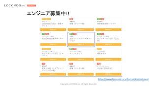 Copyrights LOCONDO,Inc. All Rights Reserved.
https://www.locondo.co.jp/recruit#recruitment
エンジニア募集中!!
 