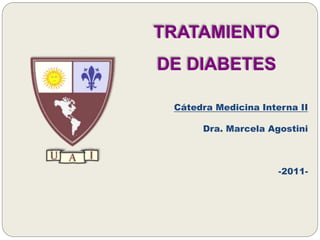 TRATAMIENTO 
DE DIABETES 
Cátedra Medicina Interna II 
Dra. Marcela Agostini 
-2011- 
 