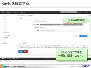 Page 39 © NEC Corporation 2015
KeyIdを確認する
④ KeyIDを確認
KeyIDはCMKを
一意に指定します。
 