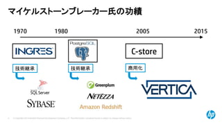 © Copyright 2014 Hewlett-Packard Development Company, L.P. The information contained herein is subject to change without notice.4
マイケルストーンブレーカー氏の功績
C-store
1970 1980 2005 2015
技術継承 技術継承 商用化
 