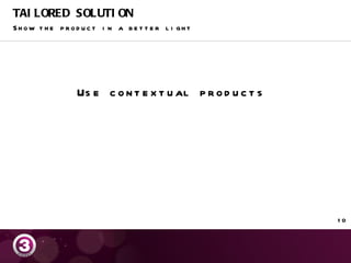 TAILORED SOLUTION Show the product in a better light Use contextual products 