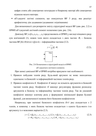 67
;
• ’= , 9 BF 3 , =
( )
8 BF ( . . 2.2)
&'4+ ’= ( . . 2.6).
BF y=f(x1,x2,x3,…,xn) &'4+
' (1), : = : 4i –
BF f(k) (0EkEn) Qi(n-k) – (2.2).
i
i
(Qy
k
⋅∪=
−
=
12
0
(2.2),
' . 2.6 + &'4+
’=
+ 8 BF &'4+ :
1. + . 7 - :
.
2. + = . = =
. = =
. %
= = 8 8
8, =
, = =1 = 2
, : = - i-
n : (2.3).
),...,,,...,(),...,,,...,( 11111110 niiiiniiii xxxxQxxxxxQxy +−+− ∧∧= (2.3)
)x,...,x,x,...,x(Q)x,...,x,x,...,x(Qy n1i1i11in1i1i10i0i 1i +−+− ∧∧= ΦΦ
 