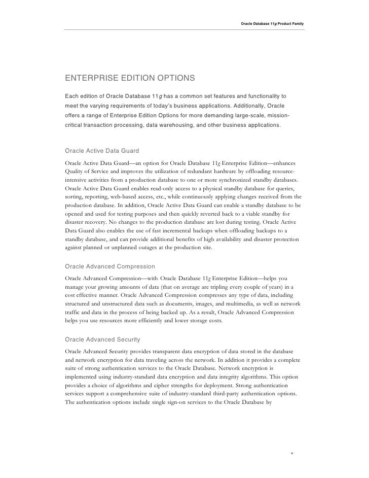 oracle 11g enterprise edition features