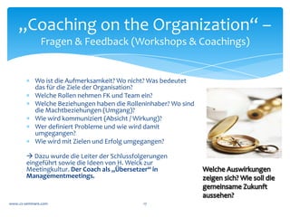 Ich	
  handle	
  	
  
                                                                                                               gestützt	
  auf	
  meine	
  	
  
                                                                                                                Überzeugungen	
  

                                                                                                                   Ich	
  entwickle	
  
                                                                                                            Überzeugungen	
  
                                                                                                            in	
  Bezug	
  auf	
  die	
  Welt	
  

                                                                                                                      Ich	
  ziehe	
  
Globale	
  Ökonomie	
  




                                                                                                         Schlussfolgerungen	
                                                Die	
  reﬂexive	
  Schleife	
  
                                              Unternehmen	
  
                          Kunden	
  und	
  




                                                                                                                                                                             (unsere	
  Überzeugungen	
  
                                                                                                                  Ich	
  entwickle	
  

                                                                                         Arbeits-­‐
                                                                Bereich	
  
                            Märkte	
  




                                                                                                                                                                          beeinﬂussen,	
  welche	
  Daten	
  wir	
  
                                                                              Team	
  


                                                                                          platz	
  
                                                                                                         Annahmen,	
  ausgehend	
                                         beim	
  nächsten	
  Mal	
  auswählen)	
  
                                                                                                         von	
  den	
  Bedeutungen,	
  die	
  	
  
                                                                                                           ich	
  hinzugefügt	
  habe	
  

                                                                                                        Ich	
  füge	
  Bedeutungen	
  	
  
                                                                                                           hinzu	
  (kulturelle	
  und	
  	
  
                                                                                                                    persönliche)	
  


                                                                                                      Ich	
  wähle	
  „Daten“	
  aus	
  
                                                                                                       meinen	
  Beobachtungen	
  aus	
  

      Model	
  für	
  die	
  Reﬂexion	
                                                               Beobachtbare	
  Daten	
  und	
  
      (FK,	
  Teams,	
  Management-­‐                                                                      Erfahrungen	
  
      Meetings)	
  Gemeinsam	
  
      denken?	
  	
                                                                                                                        „Leiter	
  der	
  Schlussfolgerungen“;	
  Quelle:	
  Senge,	
  Peter	
  M.;	
  Kleiner,	
  Art	
  
                                                                                                                                                        Roberts,	
  CharloWe;	
  Ross,	
  Richard	
  B.;	
  Smith,	
  Bryan	
  J.	
  (1996).	
  
                                                                                                                                          Das	
  Fieldbook	
  zur	
  „Fün^en	
  Disziplin“	
  2.	
  Auﬂage,	
  StuWgart;	
  KleW-­‐CoWa.	
  
 